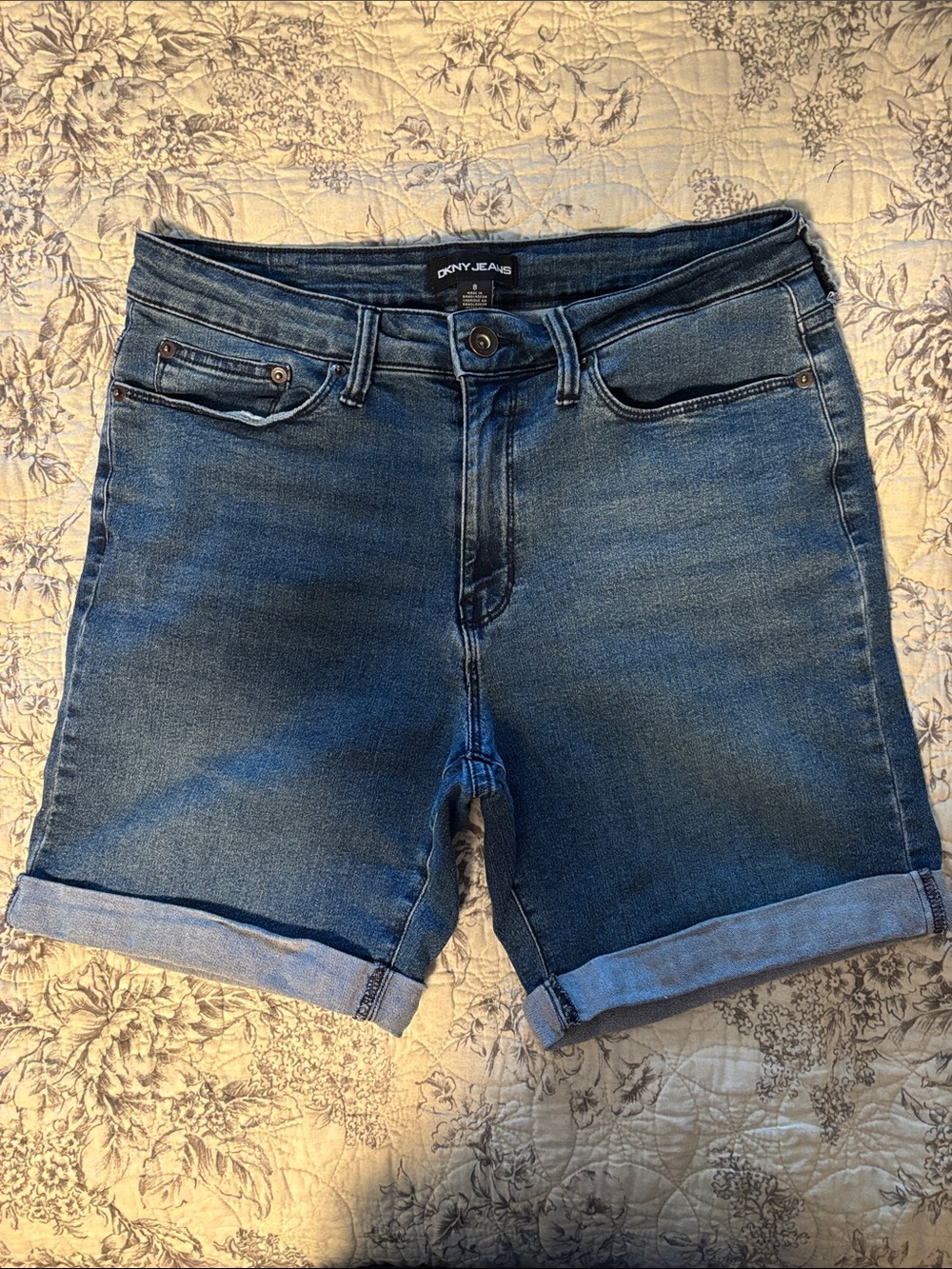 DKNY Dark Blue Rolled-Hem Denim Shorts